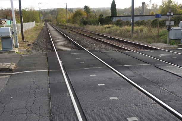 Road photography with rubber flooring for level crossing