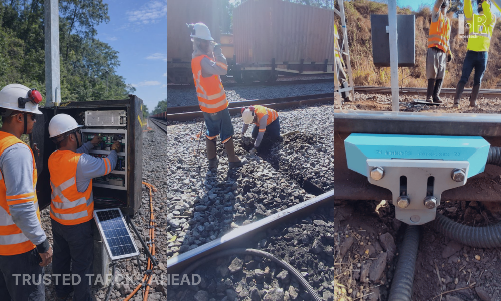 Railway AEI system reading tags on a moving freight train

