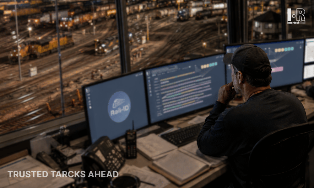 Automated rail yard event logging system tracking freight car movements and operational timestamps

