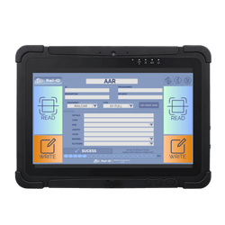 Rail-ID rugged tablet RFID reader front view by Intertech Rail for railway AEI and AAR applications