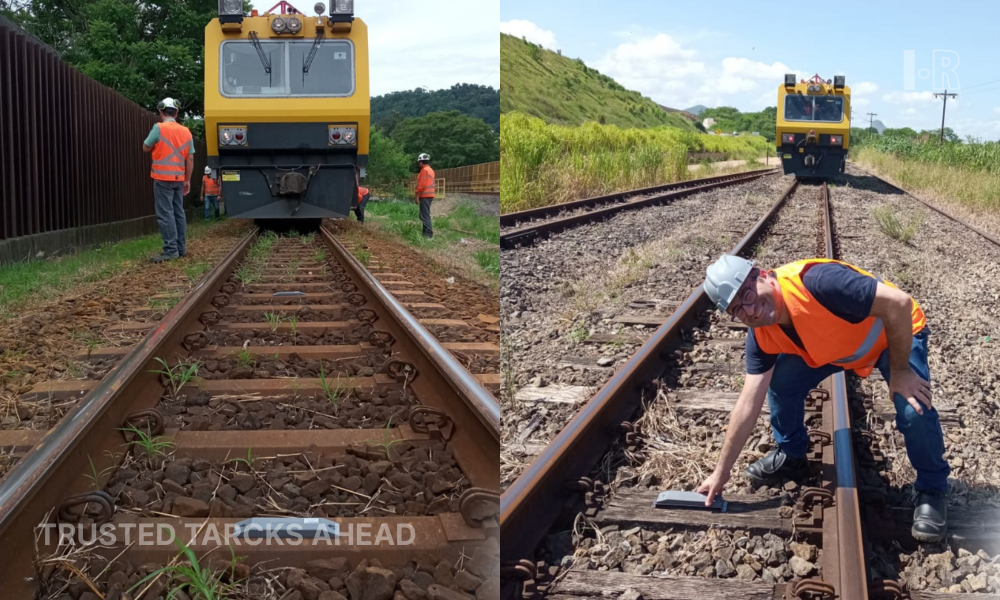 The technical team is installing a balise system on the railway track.