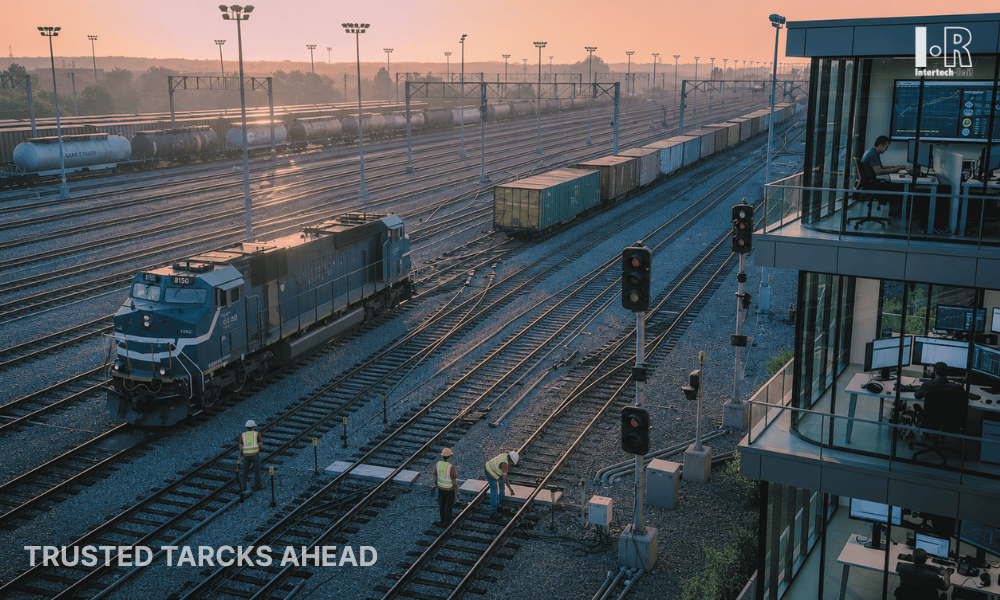Rail yard performance management dashboard showing freight KPIs, dwell time metrics, and operational