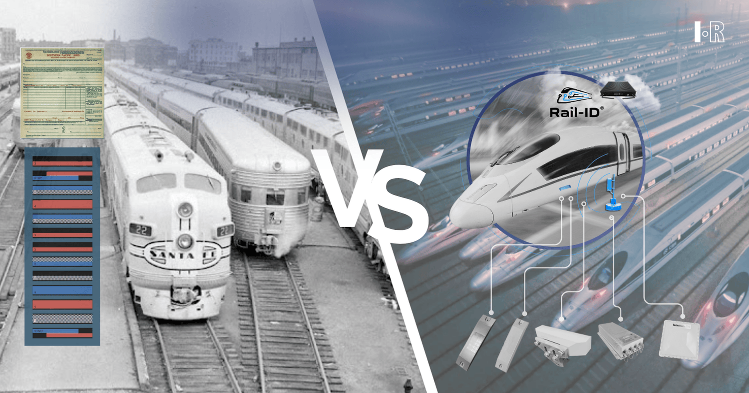 A black and white photo of two trains on a train track.