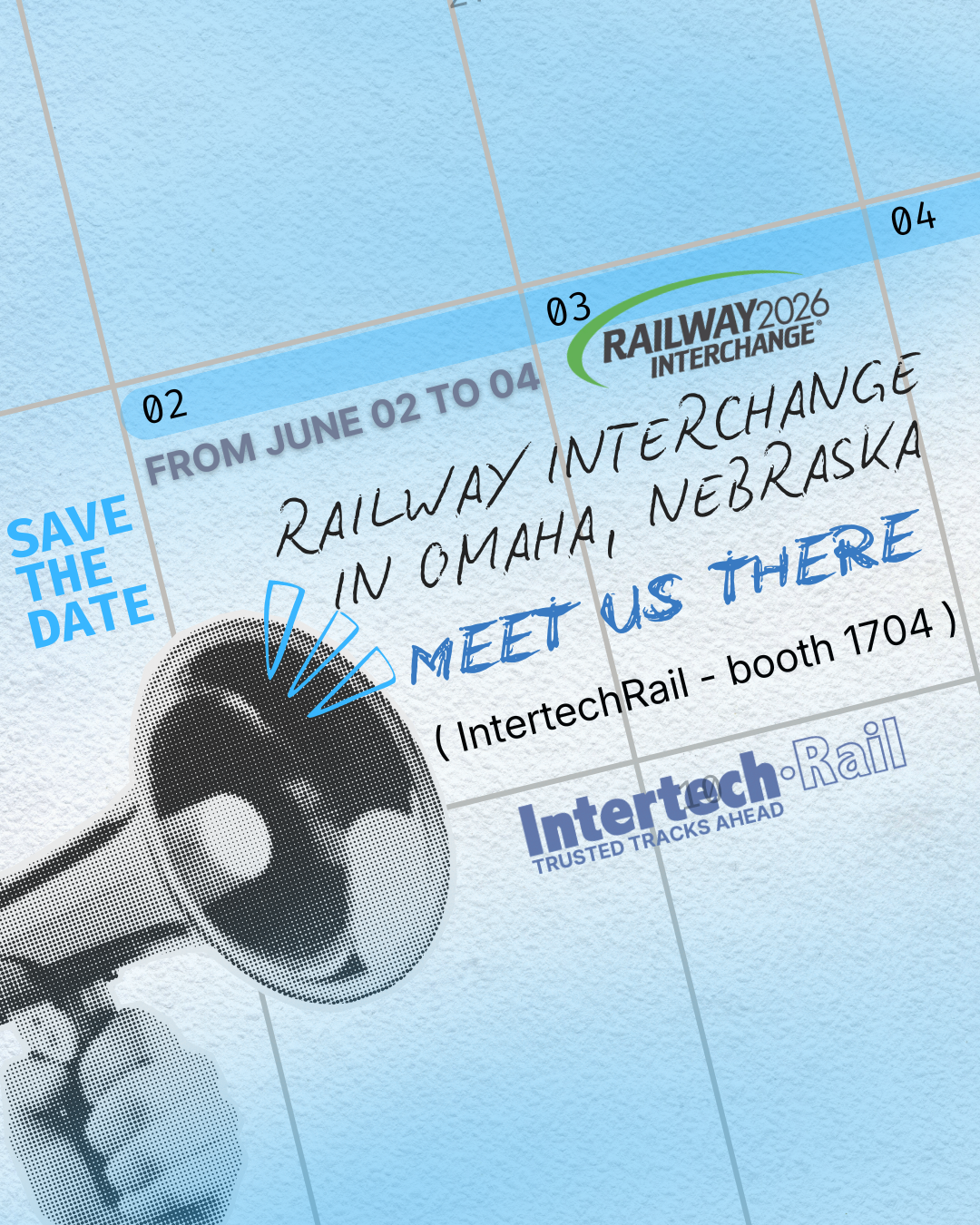 Intertech Rail booth 1704 at Railway Interchange 2026, showcasing railway signaling and RFID solutions