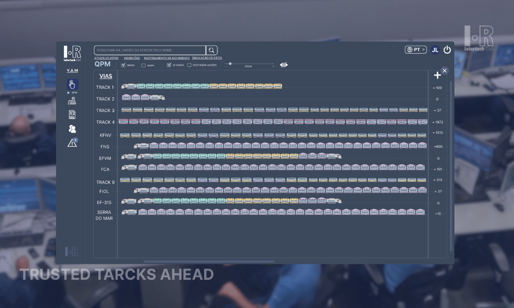 Railway yard management software showing real-time train movements and asset tracking
