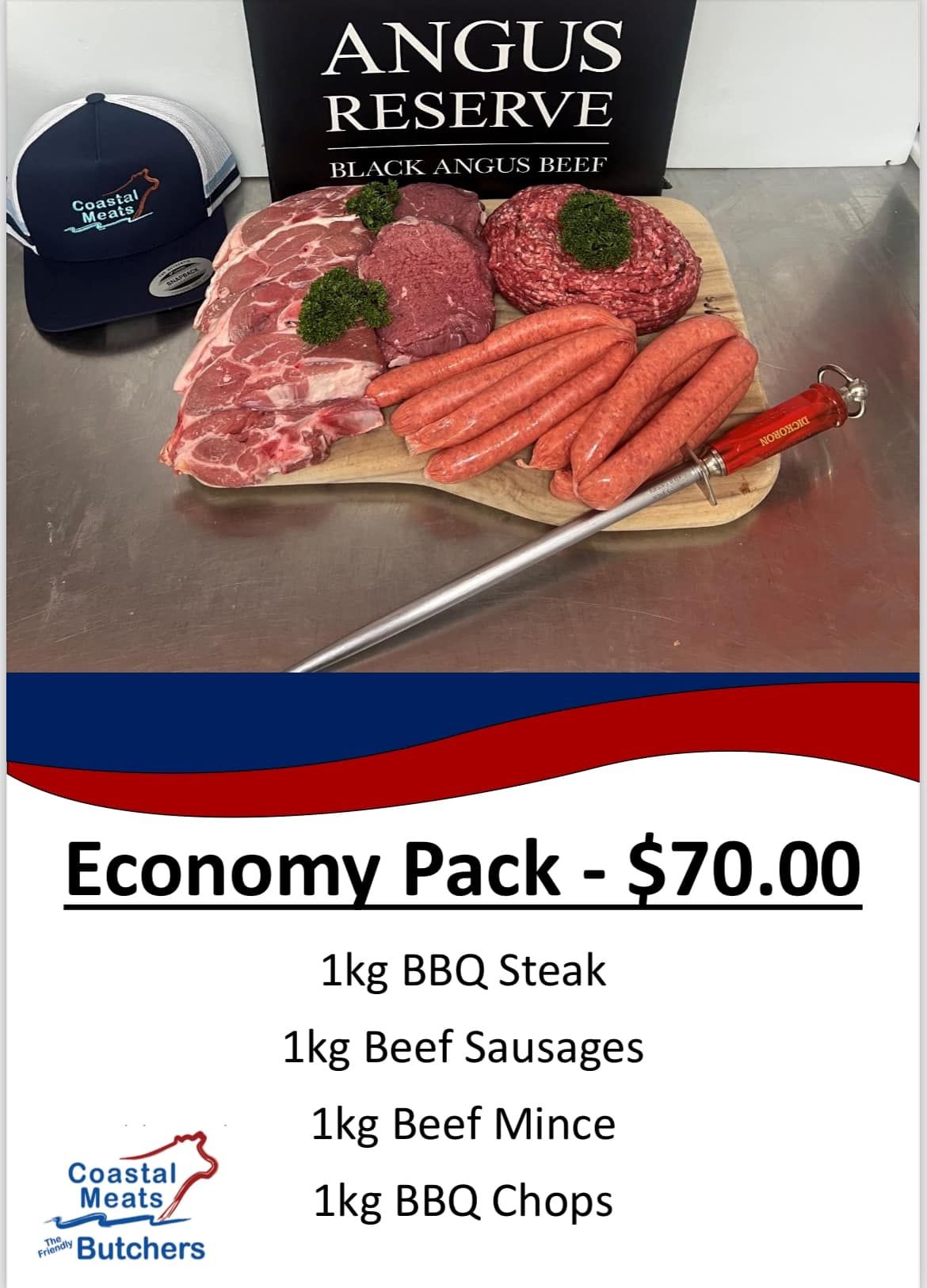 Economy Meat Pack From Angus Reserve, Featuring Steaks, Sausages, Mince, and Chops — Coastal Meats in Yeppoon, QLD