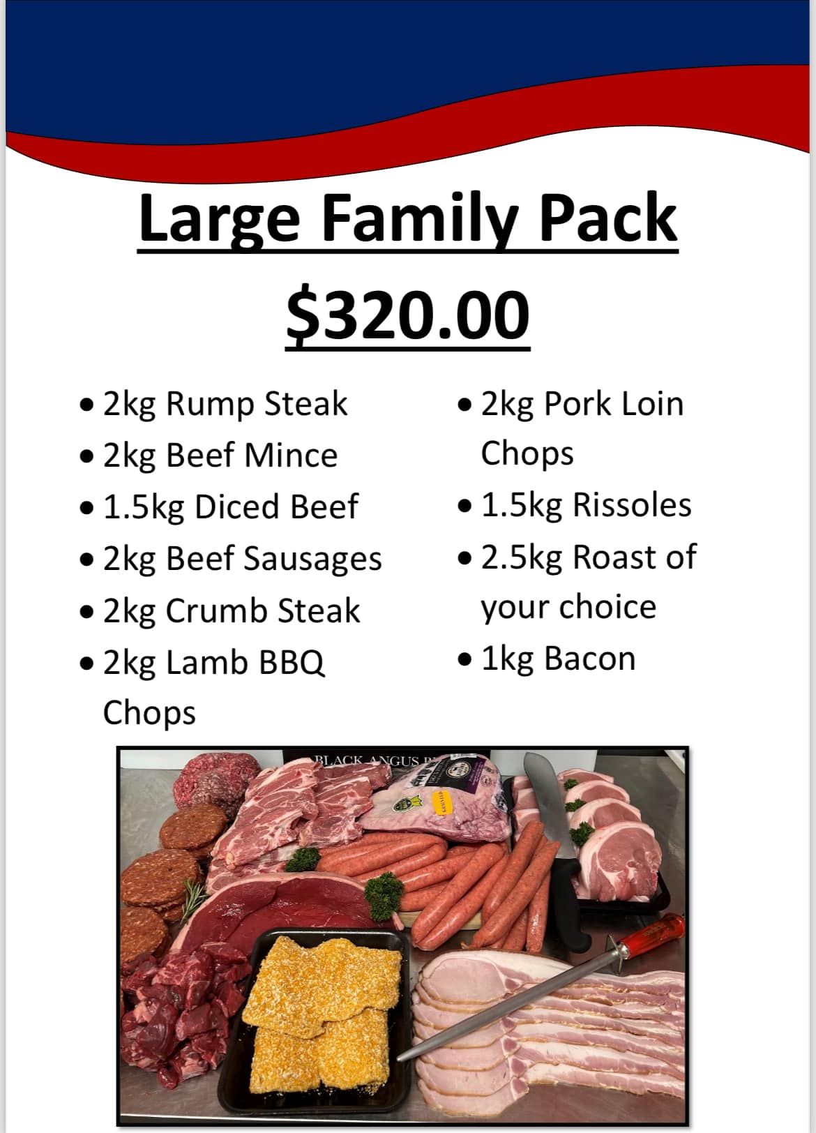 Large Family Pack of Meat, Including Steak, Mince, Sausages, and Bacon, for $320 — Coastal Meats in Yeppoon, QLD