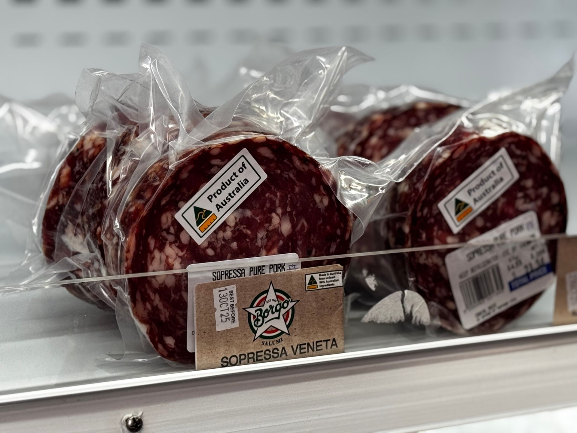 Slices of packaged sausage, 