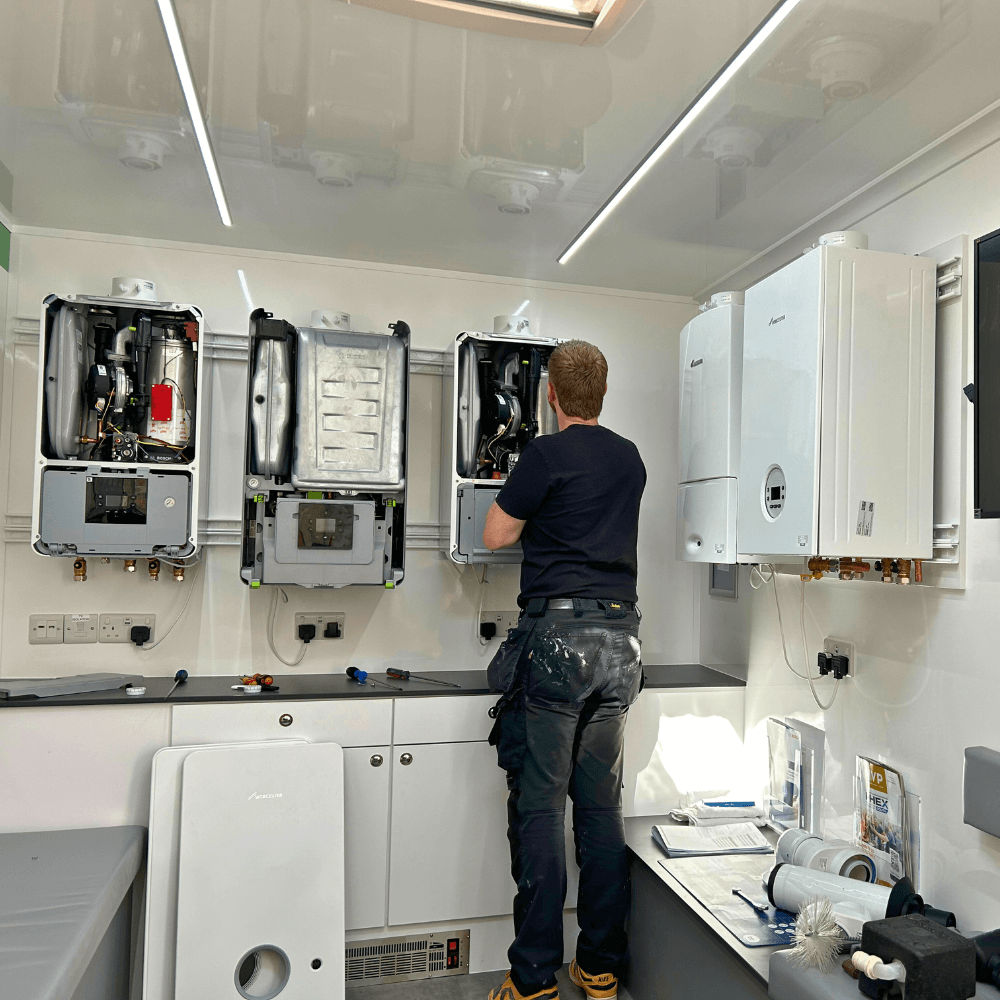 Waterworks Services - Aidan completing a boiler repair in Northamptonshire