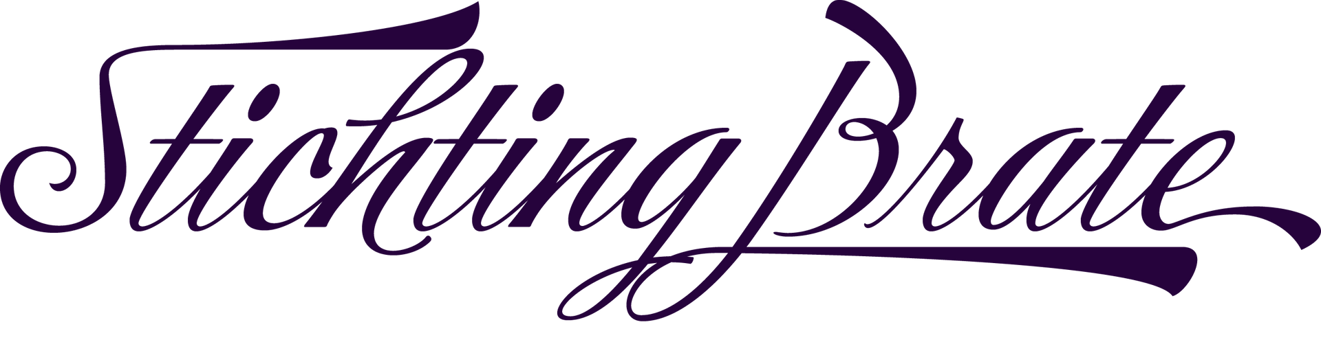 Het logo van Stichting Brate in een paars sierlettertype.