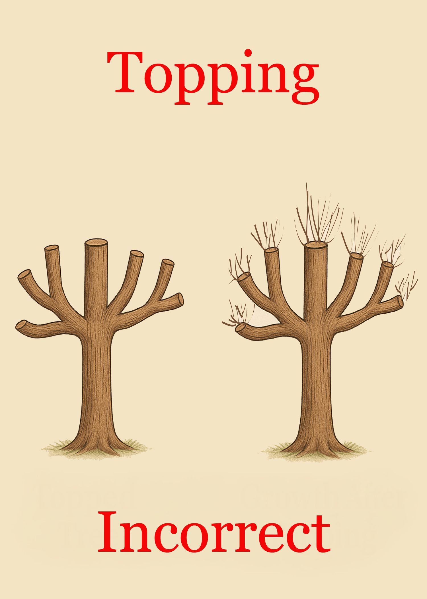 A picture of two trees with the words topping and incorrect below them