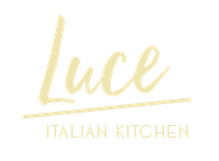 Gold logo reading &ldquo;Luce&rdquo; with &ldquo;Italian Kitchen&rdquo; beneath it on a white background