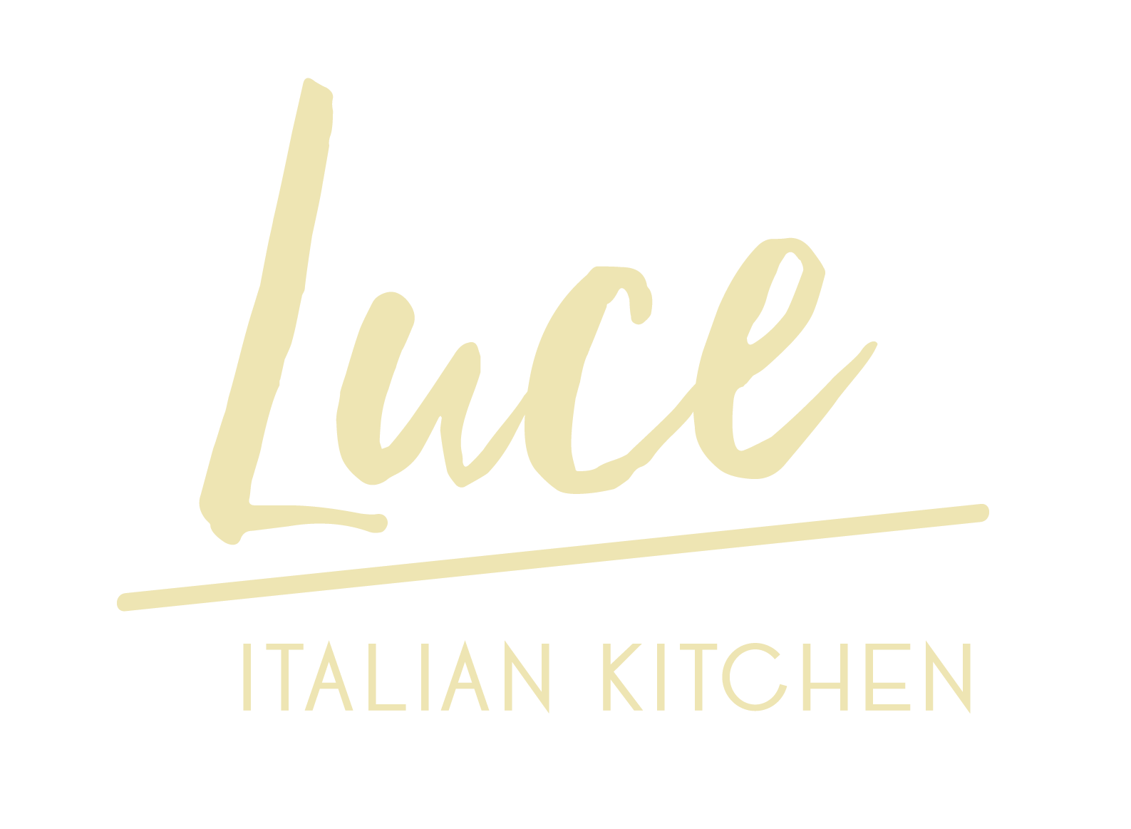 Gold “Luce Italian Kitchen” logo on a white background