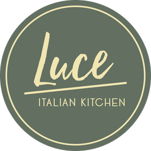 Circular olive-green logo reading “Luce” in cream script and “Italian Kitchen” below.