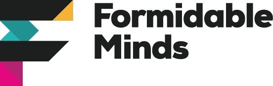 Logo for Formidable Minds, black text with colorful abstract shapes to the left.