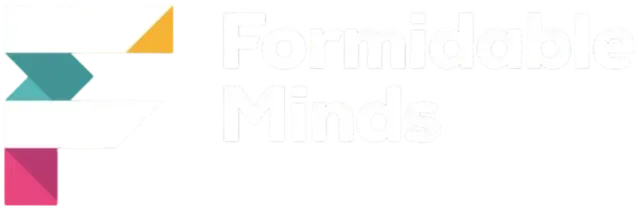 Logo with a teal chevron, a yellow triangle, and a pink square, next to the white text 