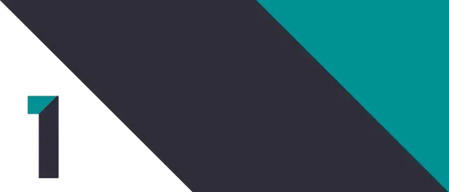 Dark gray and teal abstract geometric design with a number one.