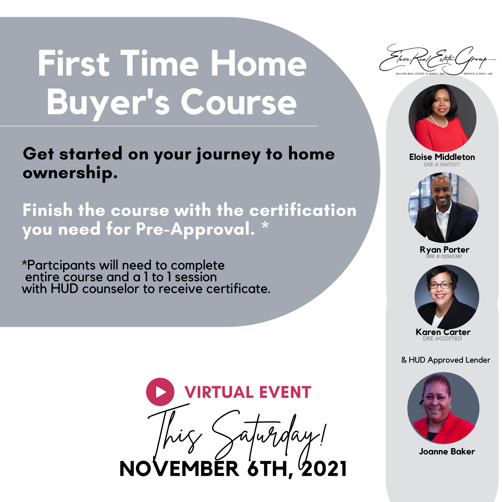 A poster for the first time home buyer 's course