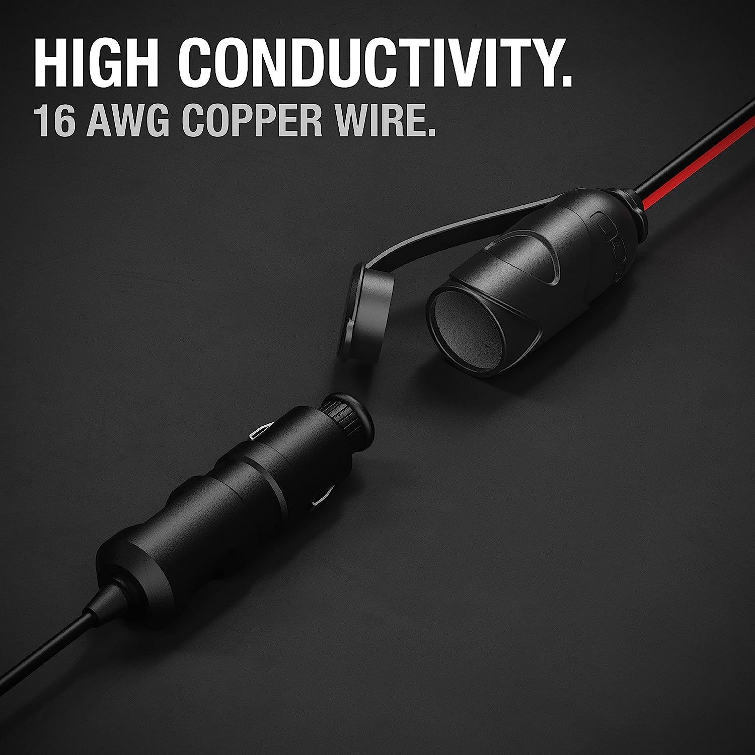 A close up of a 16 awg copper wire on a black surface.