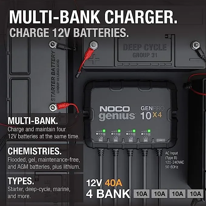 A picture of a multi-bank charger that can charge 12v batteries.