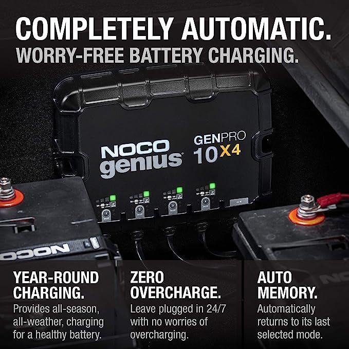 A picture of a noco genius 10x4 battery charger