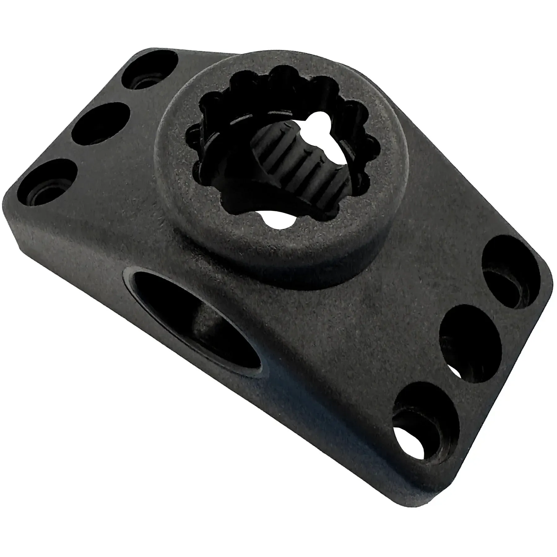 A black piece of plastic with holes in it