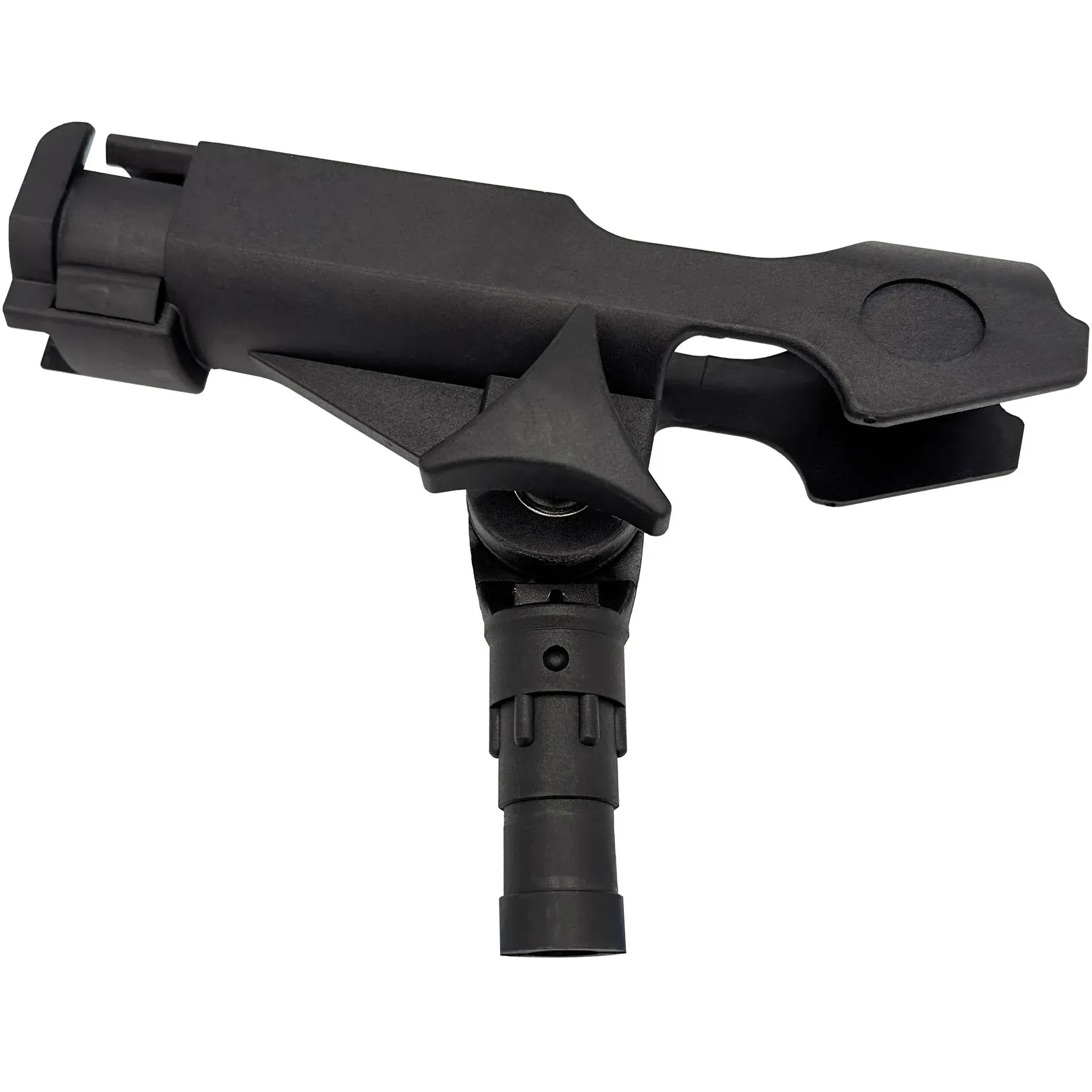 A black fishing rod holder on a white background