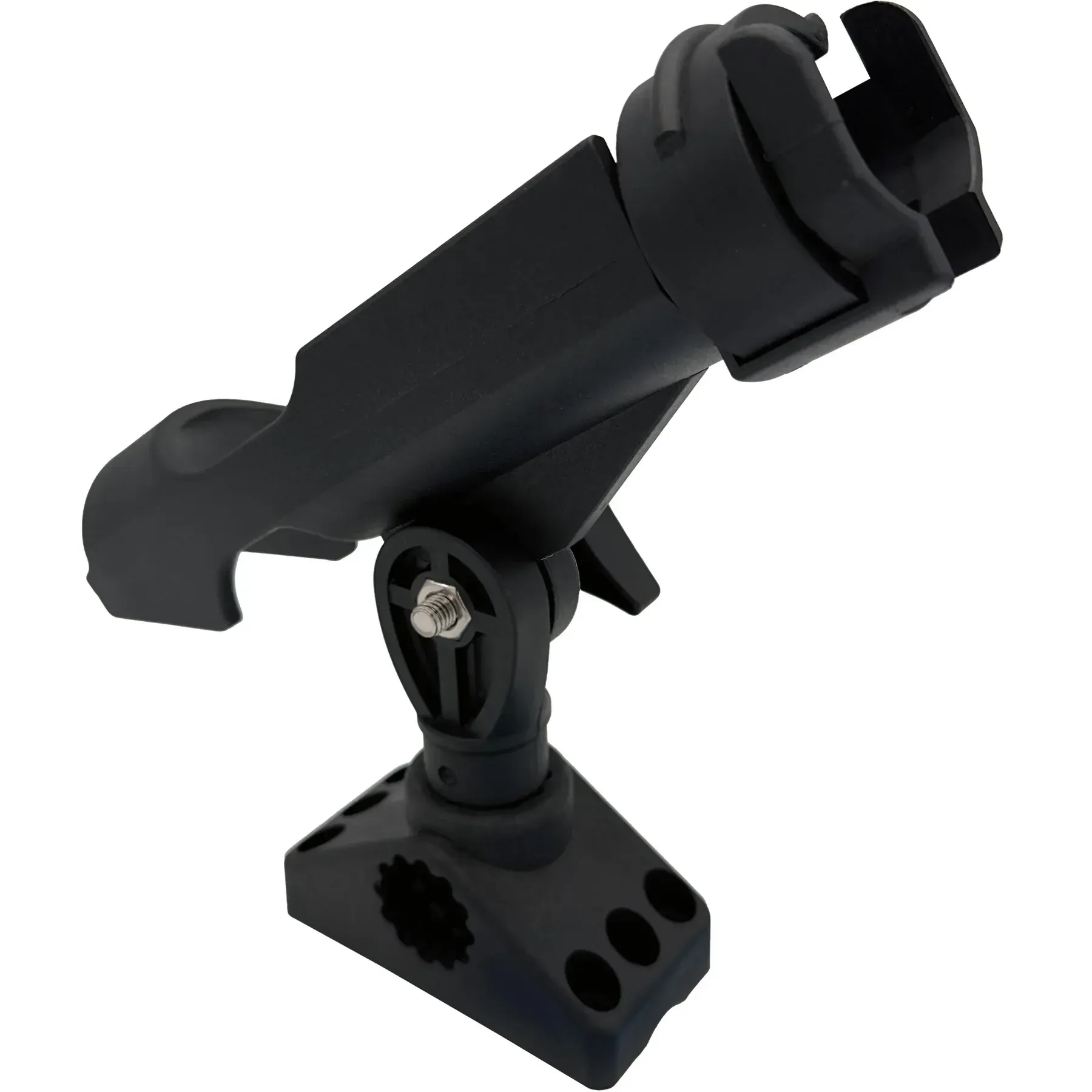 A black fishing rod holder on a white background