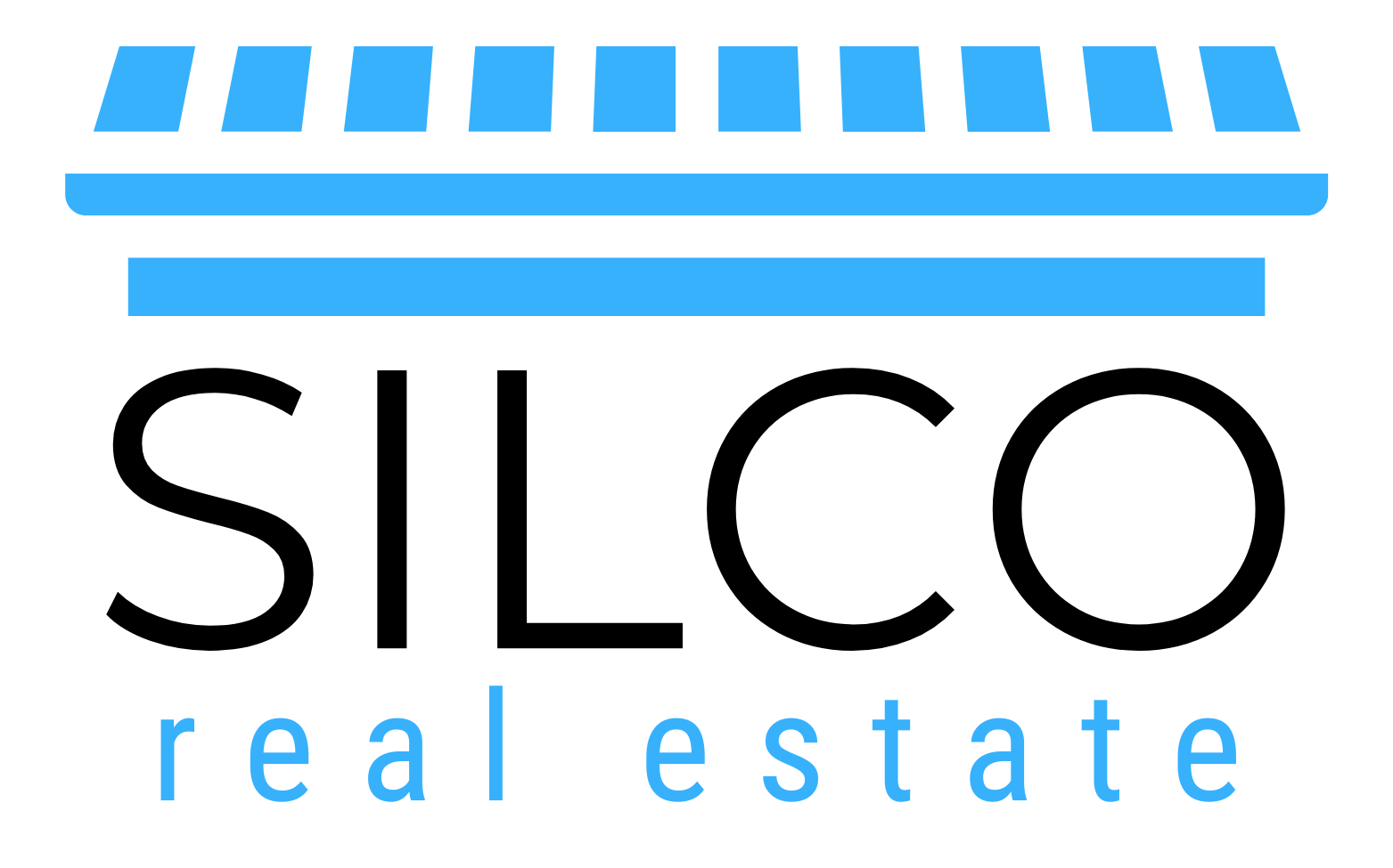 a blue and black logo for silco real estate