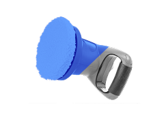 Blue and gray electric car buffer with a black handle, on a white background. | Seth's Auto Care