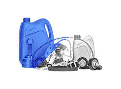 Blue and silver car parts and oil bottles. | Seth's Auto Care