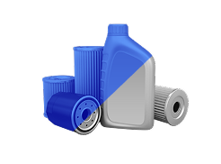 Blue engine oil and filters on white background. | Seth's Auto Care