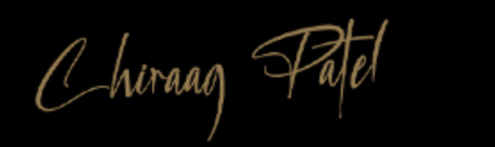 The name churnag patel is written in gold on a black background