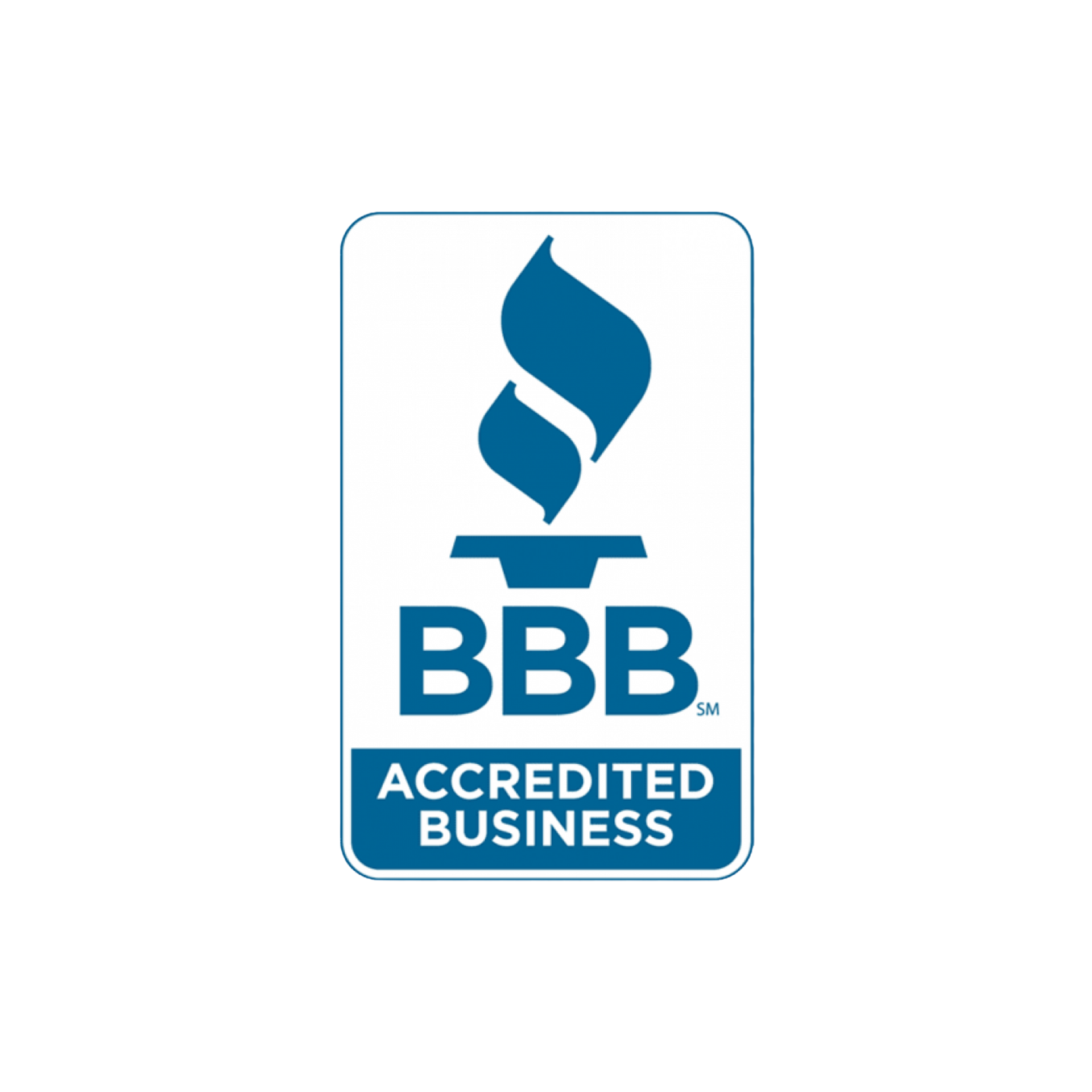 The logo for the bbb accredited business is blue and white.