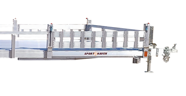 loading ramp rail storage in side rail of utility trailer