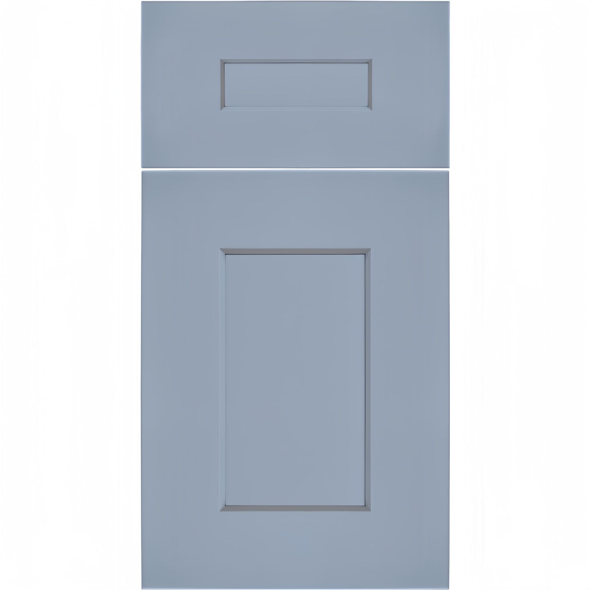 Light blue kitchen cabinet door, showing two panels with recessed centers.