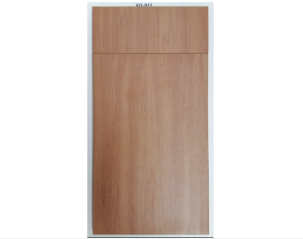 Wooden cabinet door with a rectangular design, light brown color, and a recessed top panel.