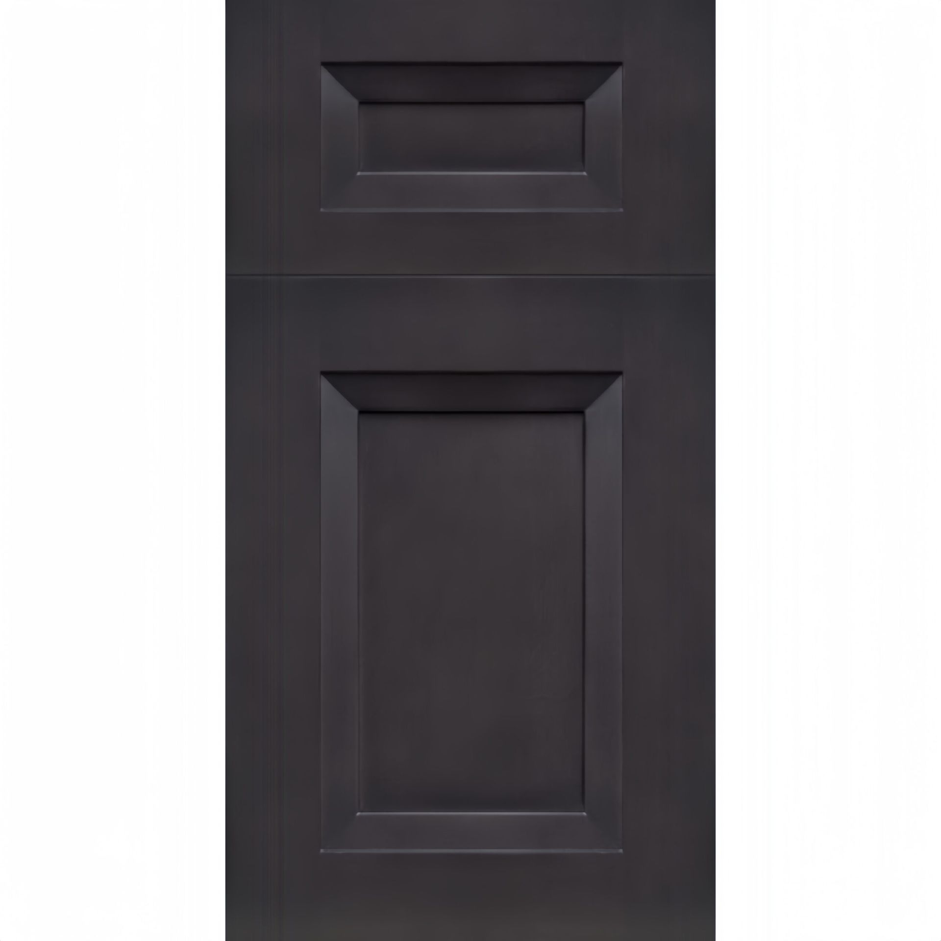 Dark gray raised-panel cabinet door with rectangular panels.