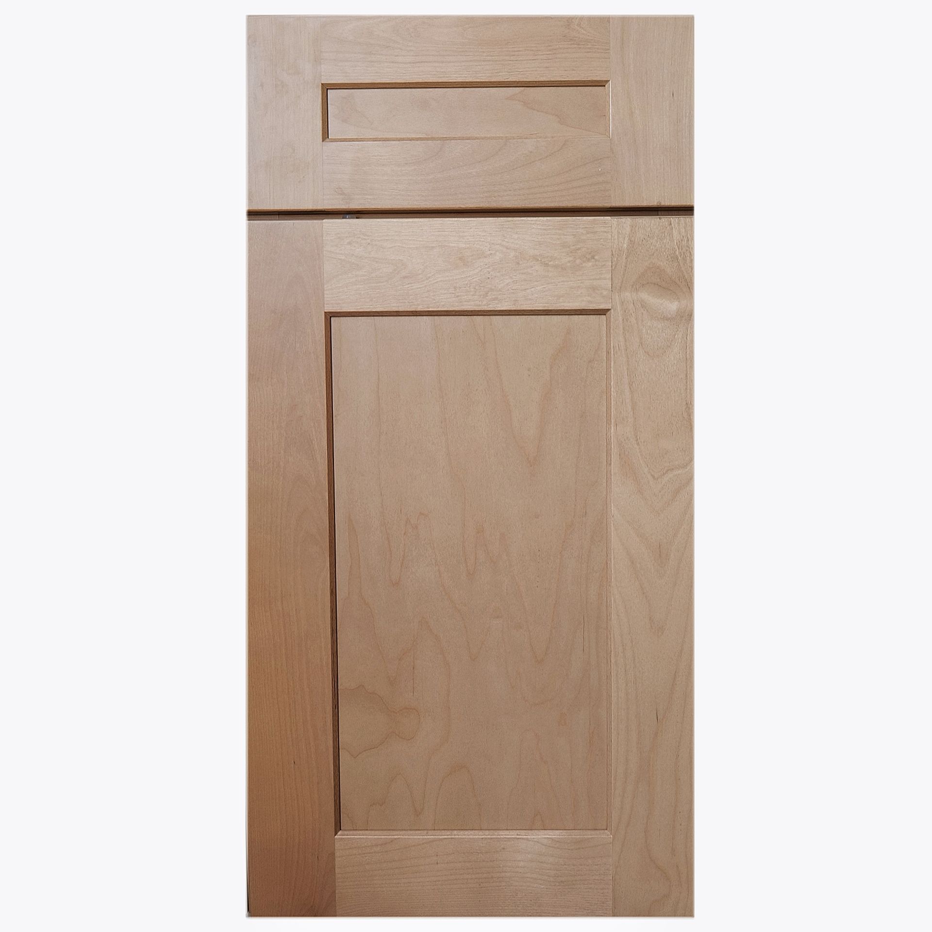 Wooden cabinet door with a raised panel design, light brown color.