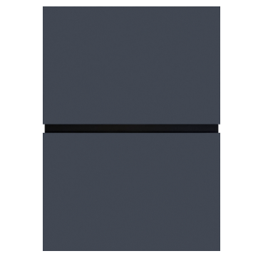 Dark blue refrigerator with a black horizontal handle.