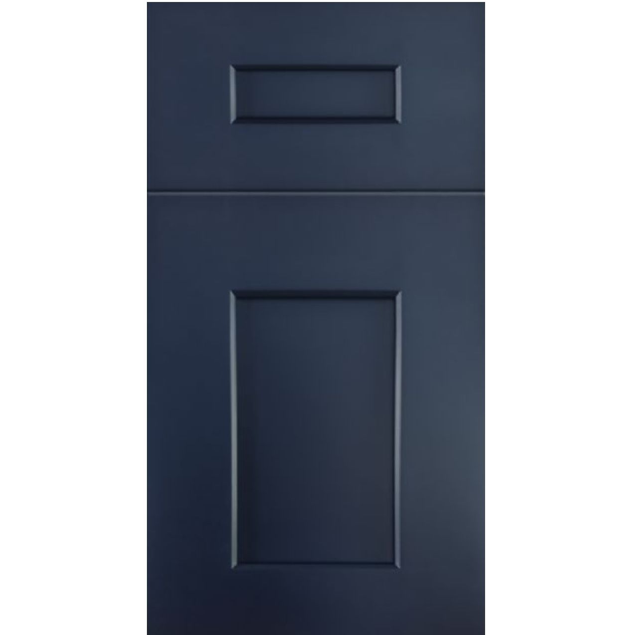 Navy blue cabinet door with a rectangular recessed panel.