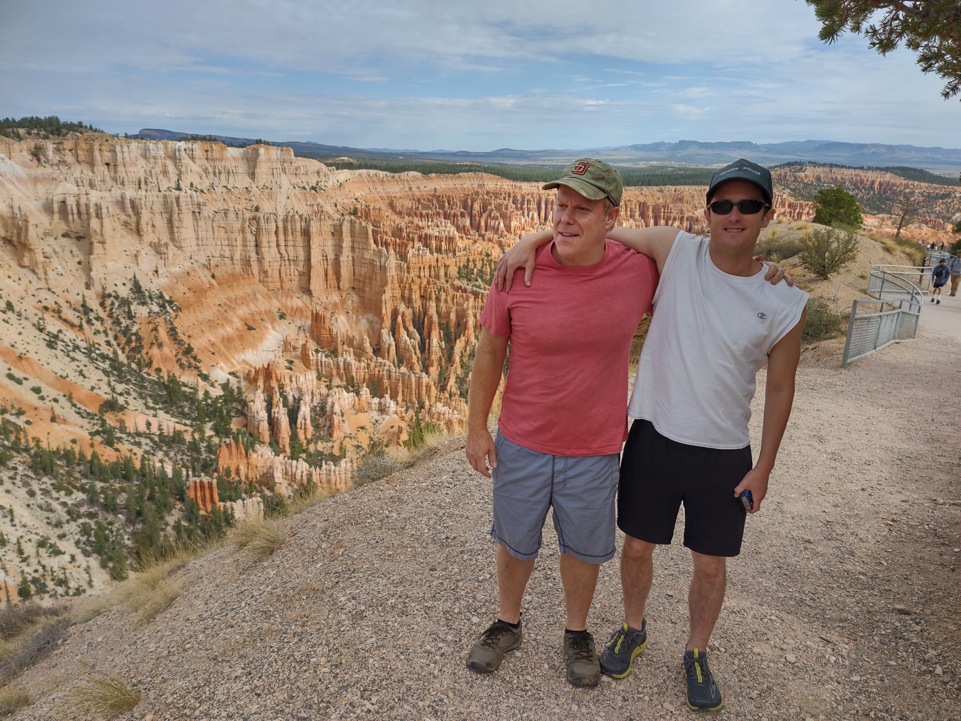 A person is standing on the edge of a canyon