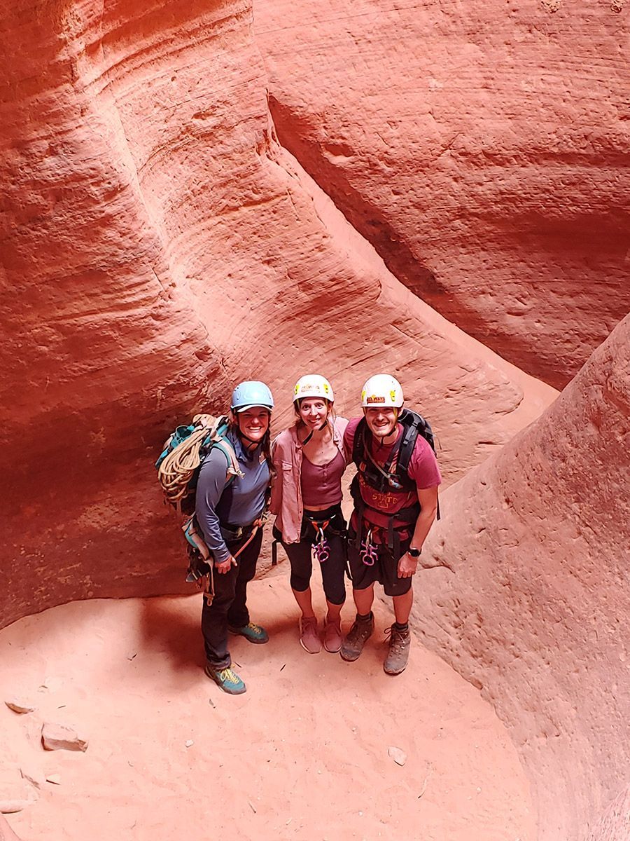 Top view shot of Jillian and a couple in Ladder Canyon