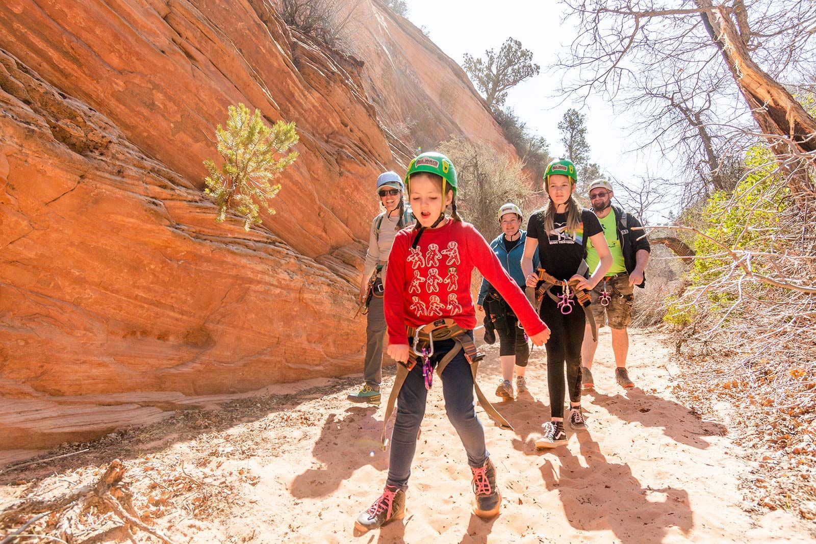 Family enjoying walking at the canyon