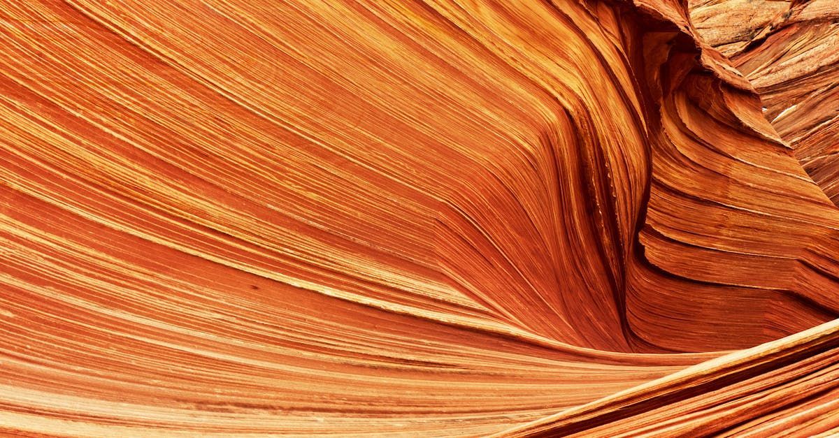 Swirling sandstone formations in shades of orange and brown, resembling flowing waves.
