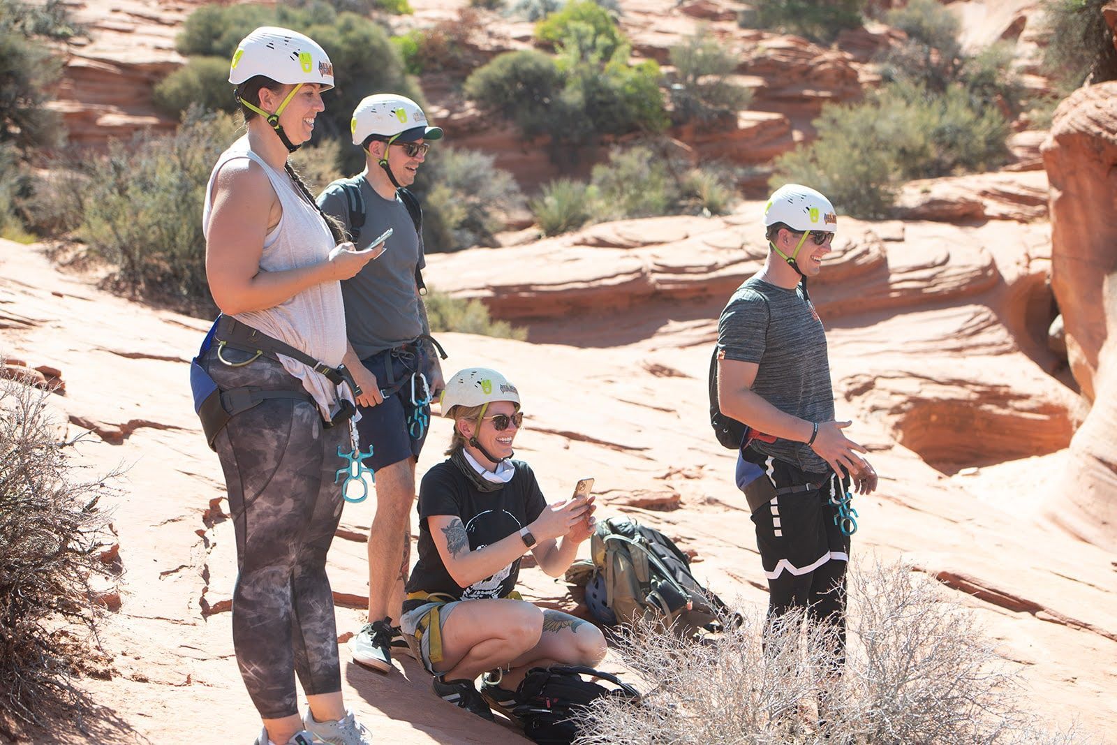 A group of people in Zion National Park about to canyoneer 