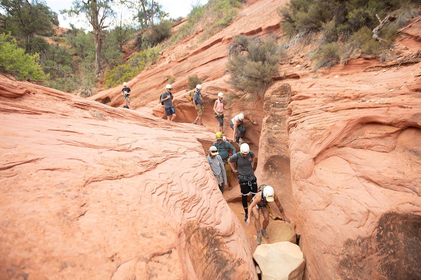 people walking through zion national park