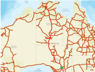 A map of australia with red lines on it