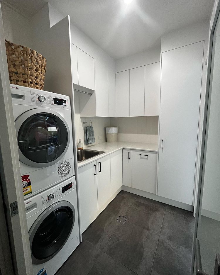 Laundry Room With White Cabinet — Lake Macquarie Designer Kitchens In Morisset, NSW