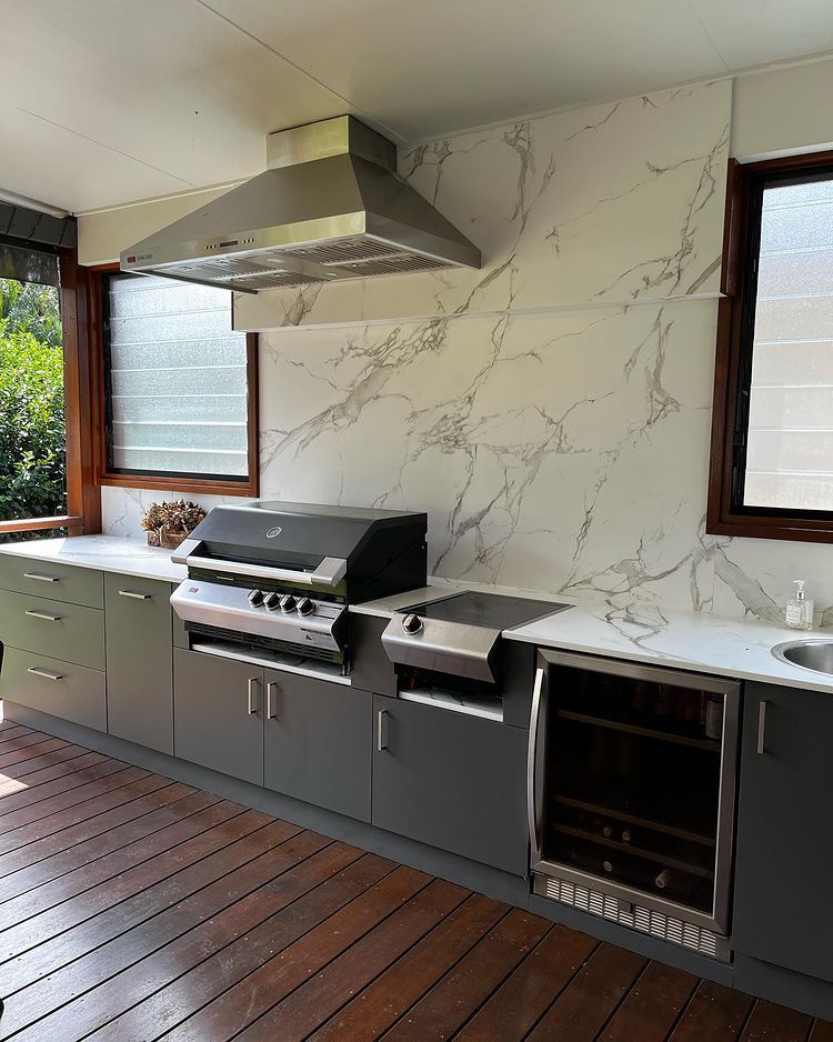 Grey Marble Benchtop on The Outdoor Kitchen — Lake Macquarie Designer Kitchens In Newcastle, NSW